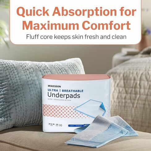 McKesson Ultra Underpads ، وسادات سرير سلس البول 23 "× 36" [60 عدد] ، والامتصاص الثقيل ، ووسادات التخلص من التنفس ، يمكن التخلص منها للبالغين ، والمسنين ، والطفل ، والبال ، والبال. in Kuwait