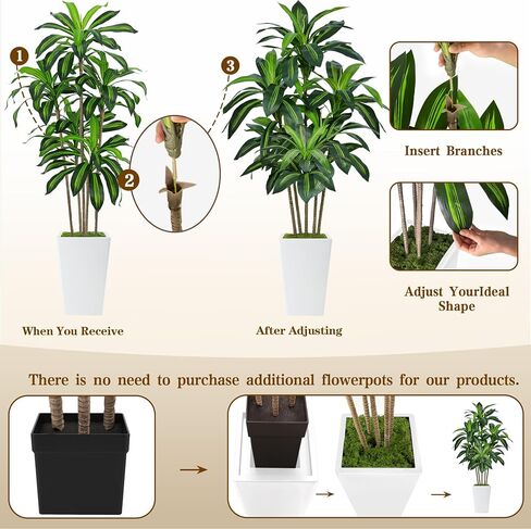 6FT Artificial Dracaena Tree, Fake Tree Indoor with White Tall Planter,Tall Artificial Plants Indoor,Artificial Silk Tree for Home Office Decor,Housewarming Gift (White) in Saudi Arabia