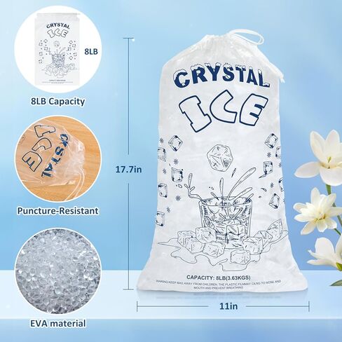 أكياس ثلج بوزن 8 رطل مع رباط، 50 كيس ثلج لآلة الثلج، أكياس مكعبات ثلج شديدة التحمل وقابلة لإعادة الاستخدام، وحدة تخزين محمولة وحافظة للفريزر in Kuwait