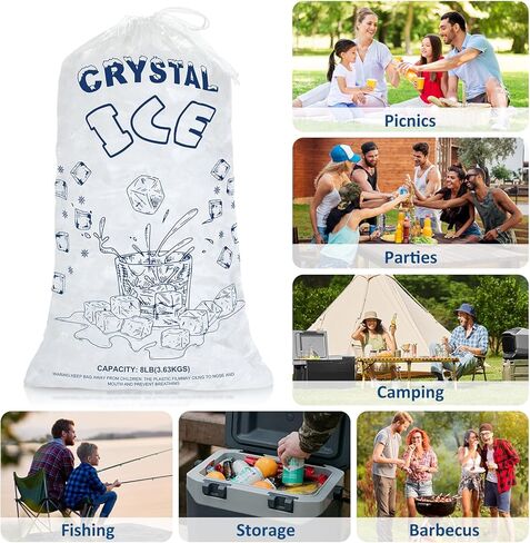 أكياس ثلج بوزن 8 رطل مع رباط، 50 كيس ثلج لآلة الثلج، أكياس مكعبات ثلج شديدة التحمل وقابلة لإعادة الاستخدام، وحدة تخزين محمولة وحافظة للفريزر in Kuwait