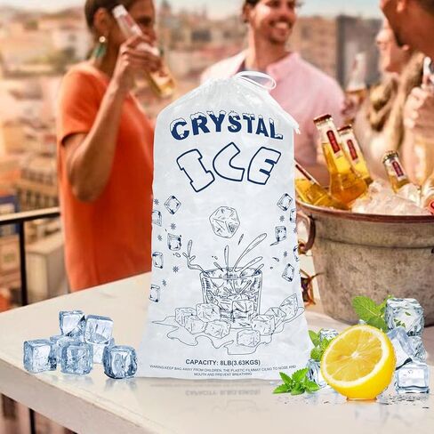 أكياس ثلج بوزن 8 رطل مع رباط، 50 كيس ثلج لآلة الثلج، أكياس مكعبات ثلج شديدة التحمل وقابلة لإعادة الاستخدام، وحدة تخزين محمولة وحافظة للفريزر in Kuwait