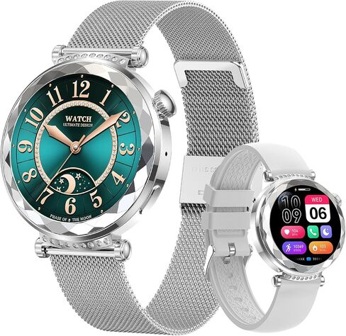 Smart Watch for Women, Fitness Tracker for Android/iOS, 1.19" AMOLED Screen Smartwatches with NFC, Female Cycle, Heart Rate, Sleep Monitor, Activity Tracking (2 Watch Bands) Gold in Saudi Arabia