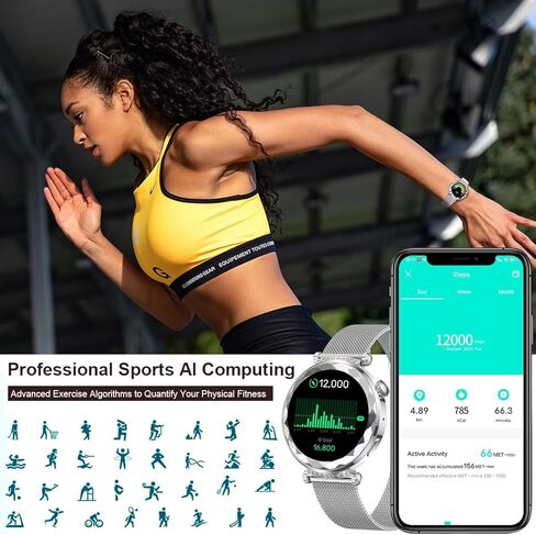 Smart Watch for Women, Fitness Tracker for Android/iOS, 1.19" AMOLED Screen Smartwatches with NFC, Female Cycle, Heart Rate, Sleep Monitor, Activity Tracking (2 Watch Bands) Gold in Saudi Arabia