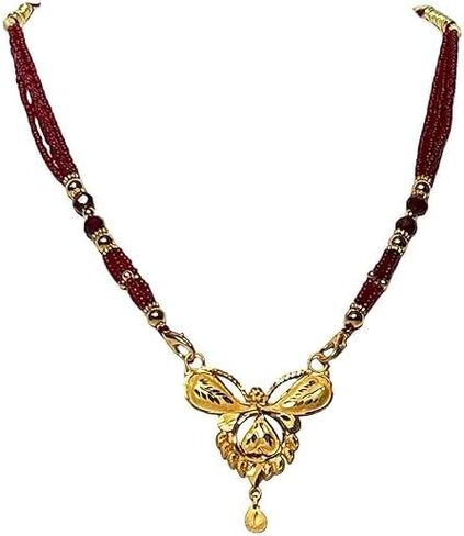 Maharashtrian Mangalsutra المطلية بالذهب الأنيق مع حبات حمراء-قلادة تقليدية للنساء in Kuwait