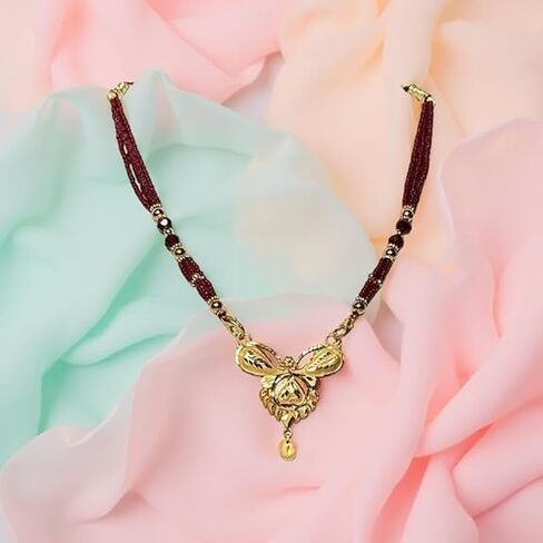 Maharashtrian Mangalsutra المطلية بالذهب الأنيق مع حبات حمراء-قلادة تقليدية للنساء in Kuwait