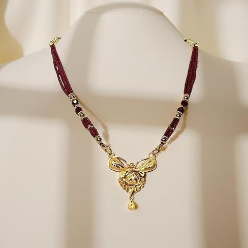 Maharashtrian Mangalsutra المطلية بالذهب الأنيق مع حبات حمراء-قلادة تقليدية للنساء in Kuwait
