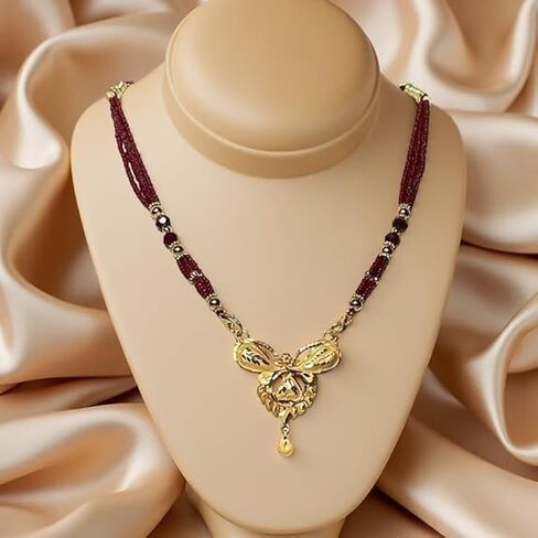 Maharashtrian Mangalsutra المطلية بالذهب الأنيق مع حبات حمراء-قلادة تقليدية للنساء in Kuwait