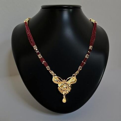 Maharashtrian Mangalsutra المطلية بالذهب الأنيق مع حبات حمراء-قلادة تقليدية للنساء in Kuwait