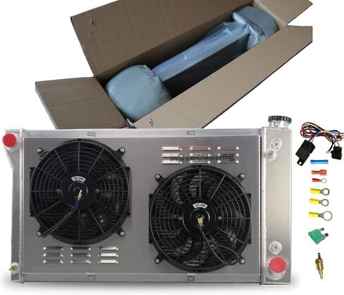 رادياتير الألومنيوم مع مجموعة ترموستات كفن كفن الكهربائية لشيف C/K/G/P Series C10 C20 K10 K20 K30 Van Blazer Pickup Suburban Truck ، GMC Jimmy 1967-1972 ، 3 صف in Kuwait