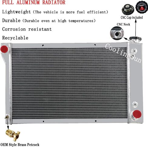 رادياتير الألومنيوم مع مجموعة ترموستات كفن كفن الكهربائية لشيف C/K/G/P Series C10 C20 K10 K20 K30 Van Blazer Pickup Suburban Truck ، GMC Jimmy 1967-1972 ، 3 صف in Kuwait