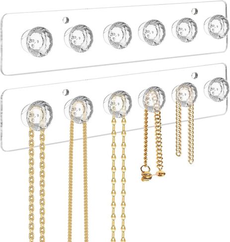 Necklace Holder,Acrylic Necklace Organizer,Wall Mounted Jewelry Organizer With 12 Hooks for Bracelets, Chains,Keys - (2 Pack,Clear) in Kuwait
