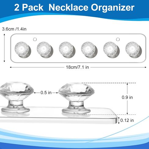 Necklace Holder,Acrylic Necklace Organizer,Wall Mounted Jewelry Organizer With 12 Hooks for Bracelets, Chains,Keys - (2 Pack,Clear) in Kuwait