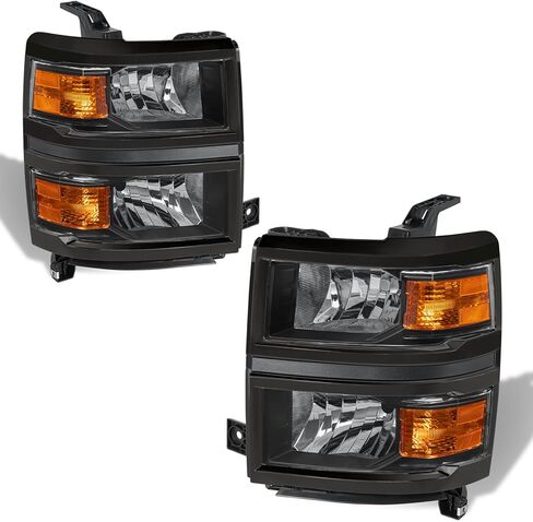 Pair Headlights Assembly Front Lamp Compatible with 2014-2015 Chevrolet Silverado 1500 Headlight Replacement Driver and Passenger Side Chrome/Black/Amber in Saudi Arabia