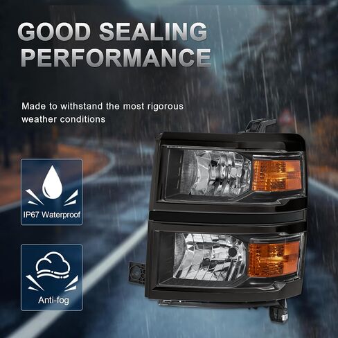 Pair Headlights Assembly Front Lamp Compatible with 2014-2015 Chevrolet Silverado 1500 Headlight Replacement Driver and Passenger Side Chrome/Black/Amber in Saudi Arabia