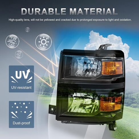 Pair Headlights Assembly Front Lamp Compatible with 2014-2015 Chevrolet Silverado 1500 Headlight Replacement Driver and Passenger Side Chrome/Black/Amber in Saudi Arabia