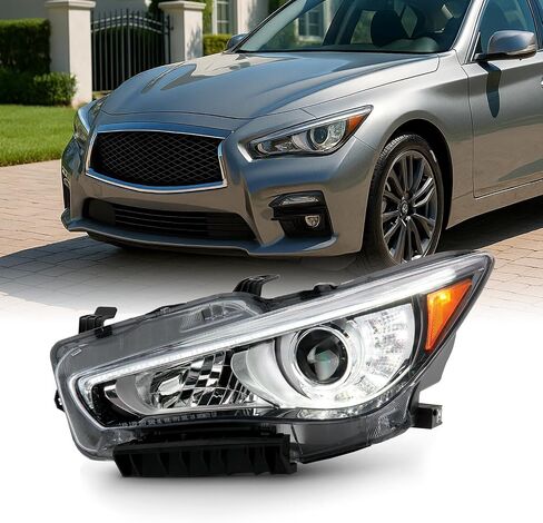AKKON - Fits 2014-2022 InFiniti Q50 w/o AFS LED Projector Chrome Clear Headlight Driver Left Side 14-22 in Kuwait