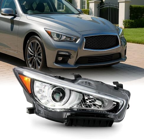 AKKON - Fits 2014-2022 InFiniti Q50 w/o AFS LED Projector Chrome Clear Headlight Driver Left Side 14-22 in Kuwait