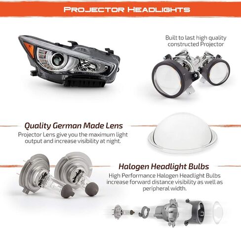 AKKON - Fits 2014-2022 InFiniti Q50 w/o AFS LED Projector Chrome Clear Headlight Driver Left Side 14-22 in Kuwait