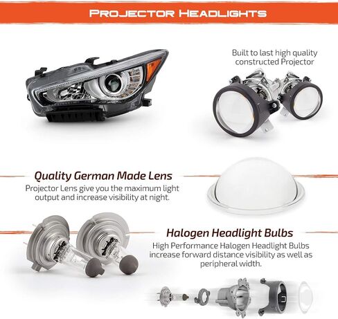 AKKON - Fits 2014-2022 InFiniti Q50 w/o AFS LED Projector Chrome Clear Headlight Driver Left Side 14-22 in Kuwait