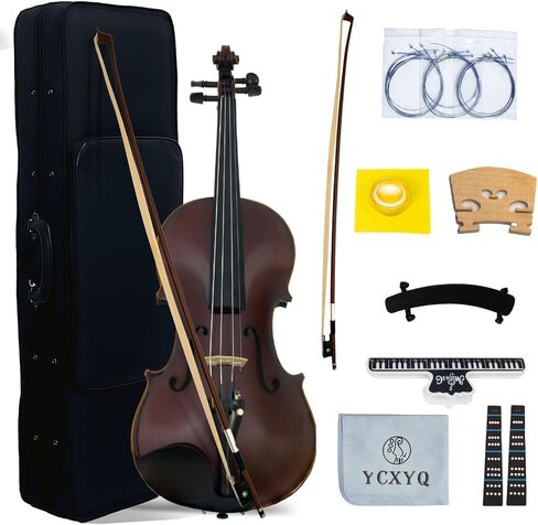 كمان 4/4 بالحجم الكامل للبالغين، كمان احترافي بنمط كامل من خشب القيقب والأبنوس، إكسسوارات عالية الجودة مصنوعة يدويًا ومناسبة للمبتدئين وفناني الأداء المحترفين مع ملحقات كاملة أخرى in Kuwait