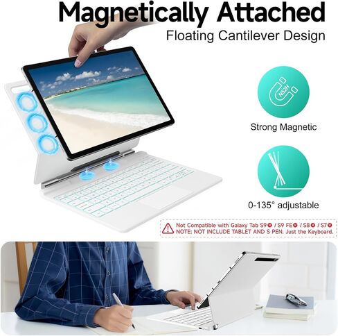 Keyboard Case for Samsung Galaxy Tab S10+ Plus/S9+ Plus/S9 FE+ Plus/S8+ Plus/S7+ Plus/S7 FE 12.4" Tablet,Magnetic Floating Cantilever Design,Multi-Function Touchpad,7 Colors Backlit,S Pen Holder,Black in Saudi Arabia