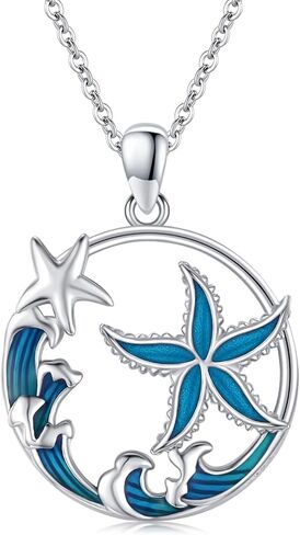 Ocean Necklace 925 Sterling Silver Wave Sea Animal Beach Themed Jewelry Gifts for Women Girls in Saudi Arabia