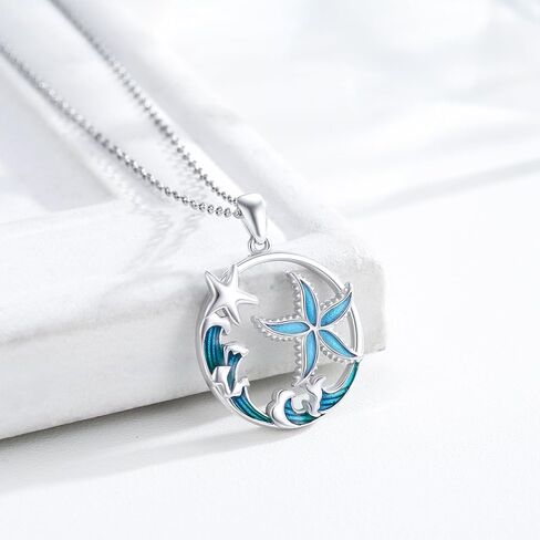 Ocean Necklace 925 Sterling Silver Wave Sea Animal Beach Themed Jewelry Gifts for Women Girls in Saudi Arabia