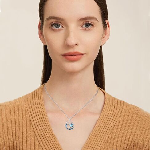 Ocean Necklace 925 Sterling Silver Wave Sea Animal Beach Themed Jewelry Gifts for Women Girls in Saudi Arabia