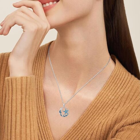 Ocean Necklace 925 Sterling Silver Wave Sea Animal Beach Themed Jewelry Gifts for Women Girls in Saudi Arabia