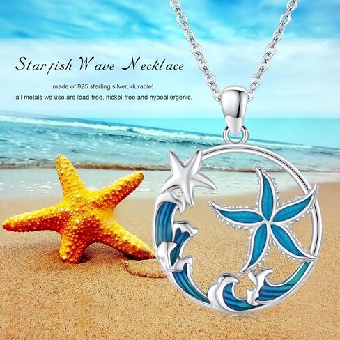 Ocean Necklace 925 Sterling Silver Wave Sea Animal Beach Themed Jewelry Gifts for Women Girls in Saudi Arabia