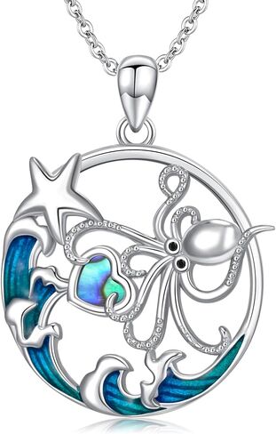 Ocean Necklace 925 Sterling Silver Wave Sea Animal Beach Themed Jewelry Gifts for Women Girls in Saudi Arabia