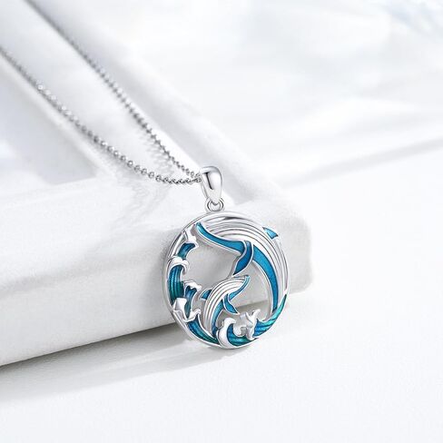 Ocean Necklace 925 Sterling Silver Wave Sea Animal Beach Themed Jewelry Gifts for Women Girls in Saudi Arabia