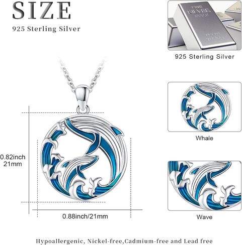Ocean Necklace 925 Sterling Silver Wave Sea Animal Beach Themed Jewelry Gifts for Women Girls in Saudi Arabia