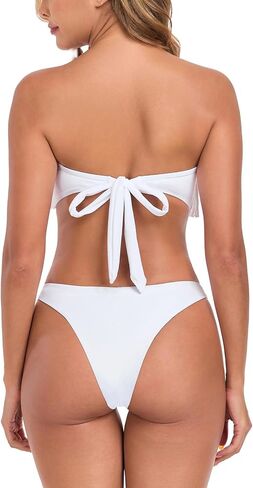 Ocean Blues Women's Cheeky من قطعتين Fringe Bandeau Bikini مجموعة أعلى من قميص مع بدلة الاستحمام الخلفية التعادل in Kuwait