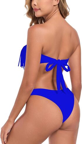 Ocean Blues Women's Cheeky من قطعتين Fringe Bandeau Bikini مجموعة أعلى من قميص مع بدلة الاستحمام الخلفية التعادل in Kuwait