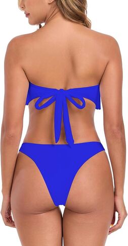 Ocean Blues Women's Cheeky من قطعتين Fringe Bandeau Bikini مجموعة أعلى من قميص مع بدلة الاستحمام الخلفية التعادل in Kuwait