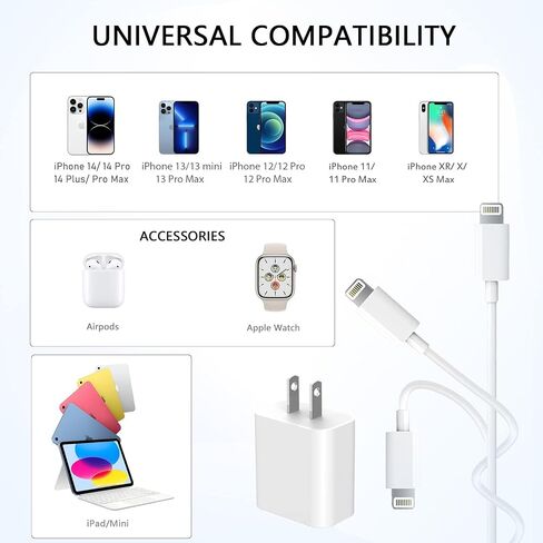 【Apple MFi Certified】Fast Charger iPhone ,Fast iPhone Charging Cord 3Pack iPhone Charger Fast Charging Plug Block 6FT USB C to Lightning Cable for iPhone 14/14 Pro Max/Plus/13 Mini/12/11/XR/XS,AirPods in Kuwait