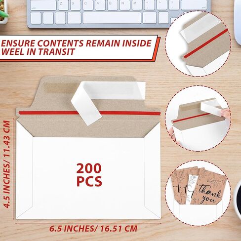party greeting 200 Pcs 6.5 x 4.5 Rigid Mailers with Self Seal Envelopes Stay Flat Rigid Photo Mailers Sports Cards Envelopes CD Mailers Rigid Envelopes for Postcard Comic Book Card Shipping Protector in Kuwait