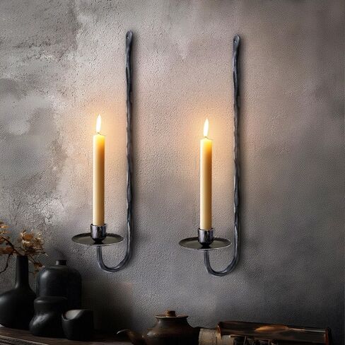 Wall Candle Sconces Set of 2 Metal Wall Candle Holders Hand-Forged Vintage Gold Solid Steel, Rustic Home Decor for Living Room, Bedroom, Dining Room, Candle Accent in Kuwait