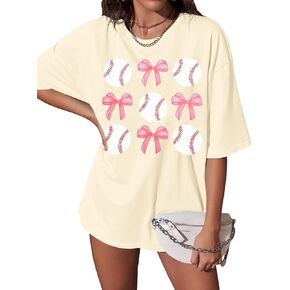 Womens Bow Shirt Coquette Aesthetic Shirt Trendy Pink Girly Tee Watercolor Pastel Bow Oversized Tops in Saudi Arabia