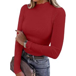 ANRABESS Women's Lettuce Trim Mock Neck Long Sleeve Tops 2025 Casual Dressy Ribbed Knit Slim Fit Tee Shirt Fall Layer Outfits in Saudi Arabia