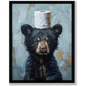 Framed Black and White Bathroom Canvas Wall Art, Funny Animal Bathroom Decor Cute Otter Holding A Roll of Toilet Paper Picture Modern Humor Painting Wall Decor Ready to Hang 10'' x 8'' in Saudi Arabia