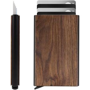 Premium Wooden Pop-Up Credit Card Wallet – Slim RFID Blocking Minimalist Card Holder with Automatic Ejector for Men – Secure & Stylish Gift Accessory in Saudi Arabia