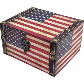 MIAO JIN American Flag Vintage Jewelry Box Storage Decorative Keepsake Box for Jewelry Trinkets Photos Wood Treasure Chest Box for Women Girls Gifts Home Decoration in Saudi Arabia