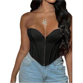 Floerns Women's Y2k Strapless Tube Top Asymmetrical Hem Lace Up Party Corset Tops in Saudi Arabia
