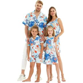 Matchable Family Hawaiian Luau Men Women Girl Boy Clothes in Flowering Koi Blue in Kuwait