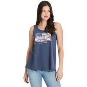 Life is Good. Women's Flower Flag Textured Slub Tank, Darkest Blue in Saudi Arabia