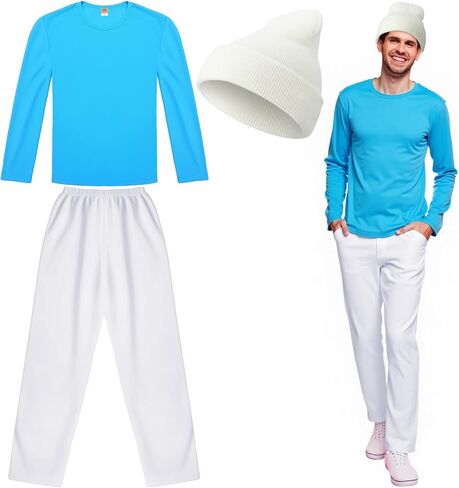 Mepase 3 Pcs Adult Costume 80s 90s TV Show Character Cosplay Blue Outfit Shirt Pants and Hat Mens Costume in Saudi Arabia