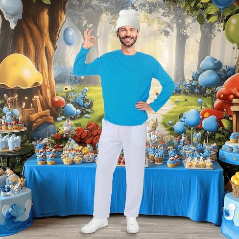 Mepase 3 Pcs Adult Costume 80s 90s TV Show Character Cosplay Blue Outfit Shirt Pants and Hat Mens Costume in Saudi Arabia