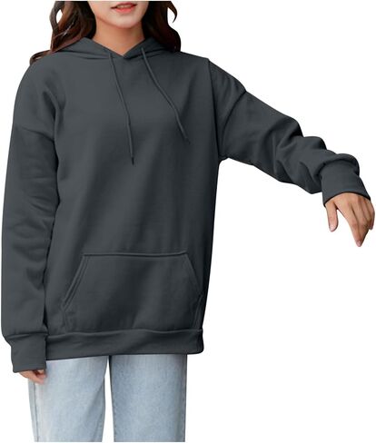 Womens Oversized Hoodie Junior Y2k Sweatshirts Fleece Lined Pullover Basic Drop Shoulder Long Sleeve Tops With Pockets in Saudi Arabia